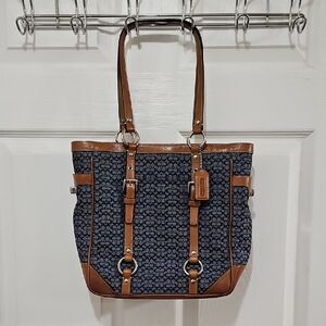 Coach Rare Gallery Tote Navy Blue Jacquard EUC